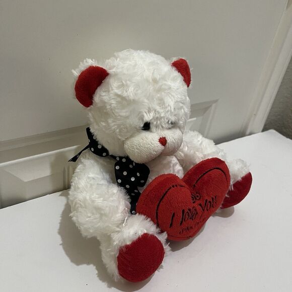 Burton & Burton White Bear 8" Plush Holding Red Heart I Love You John 15:12 - Picture 4 of 10